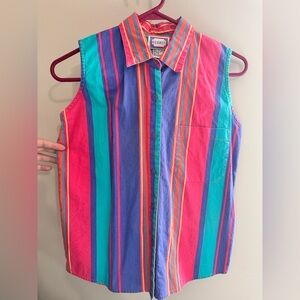 Vintage 62 East Colorblock Striped Sleeveless Button-Up